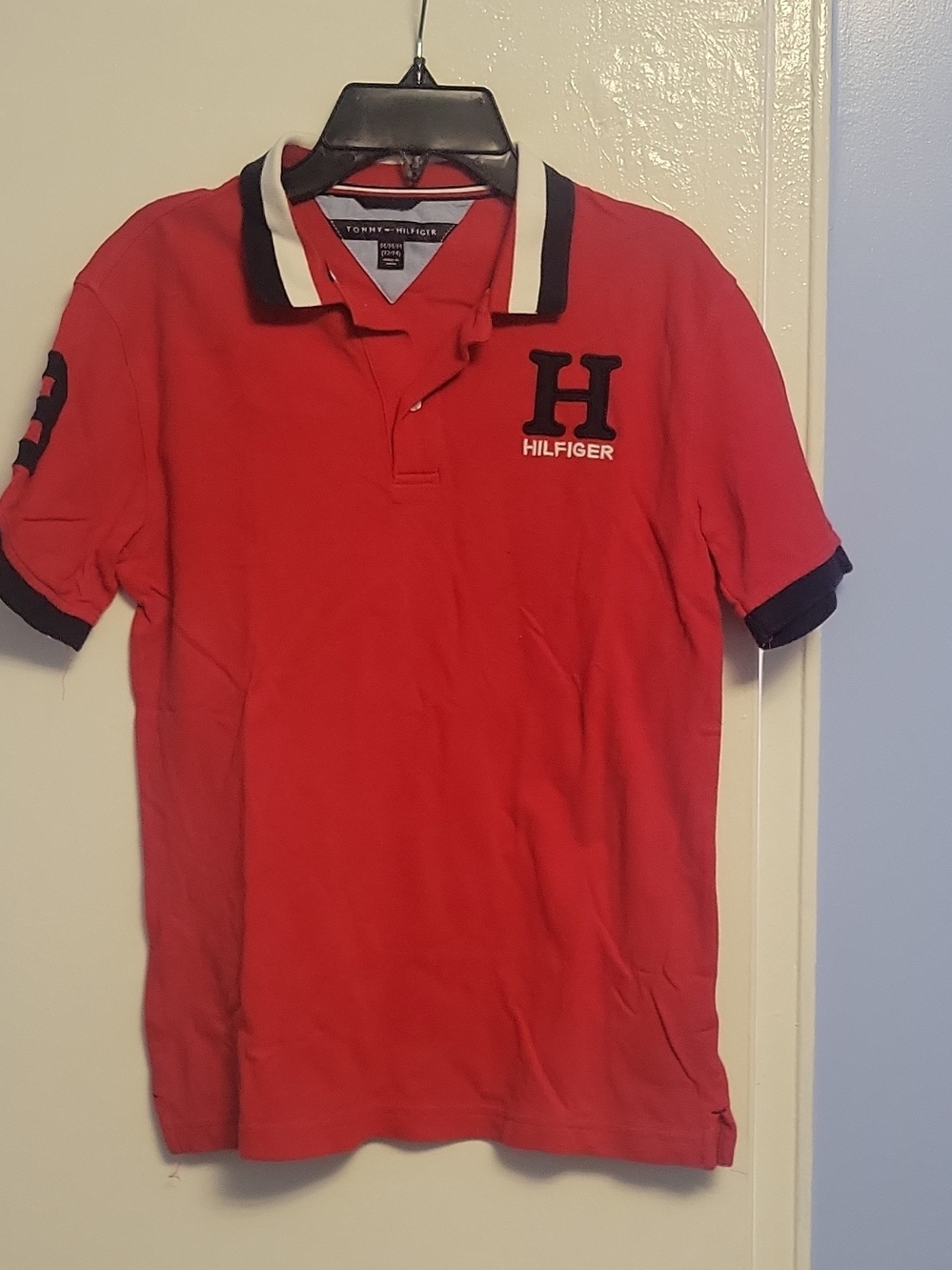 Tommy Hilfiger Red Polo with Navy and White Contrast Collar